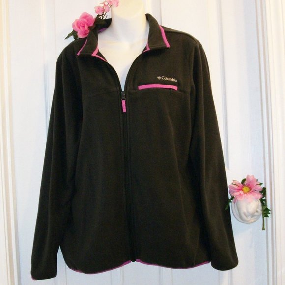 Columbia Jackets & Blazers - SOLD! COLUMBIA XL Gray Fleece Zip Jacket Pink Trim